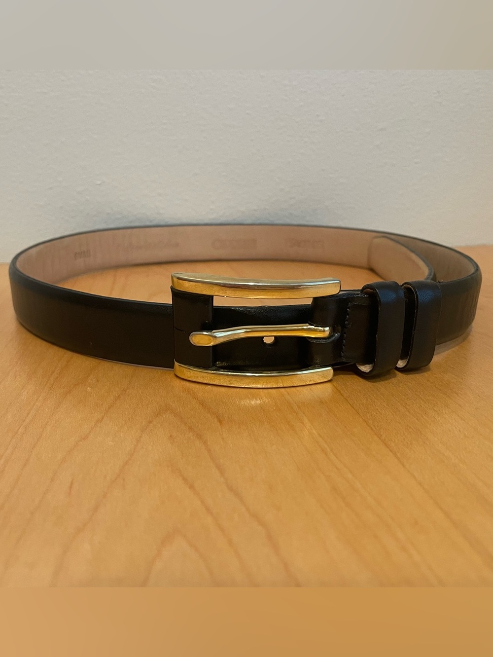 Women's Black Leather Belt with Gold Buckle